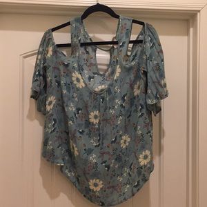 Sea green floral prep shoulder top - (A-15)